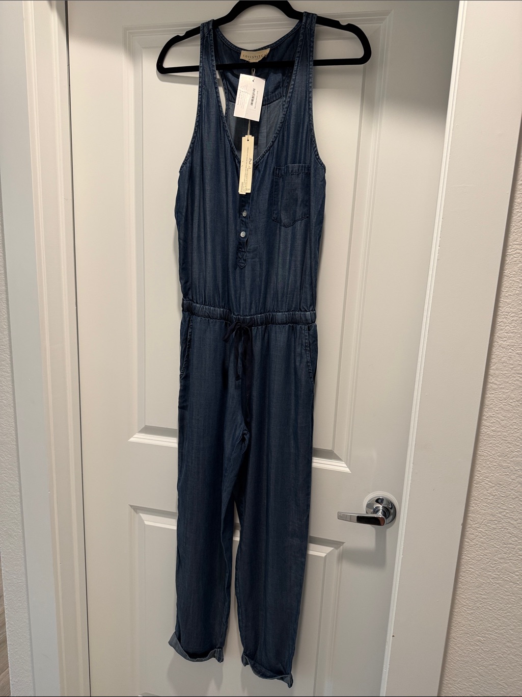 Lovestitch Denim Blue Button-Front Jumpsuit